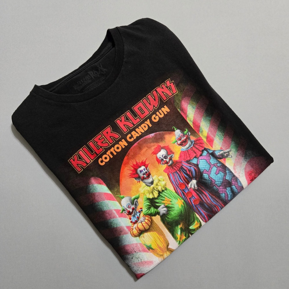 Rock Rebel Killer Klowns Graphic T-Shirt Mens XL Black Cotton Candy Gun Horror‎